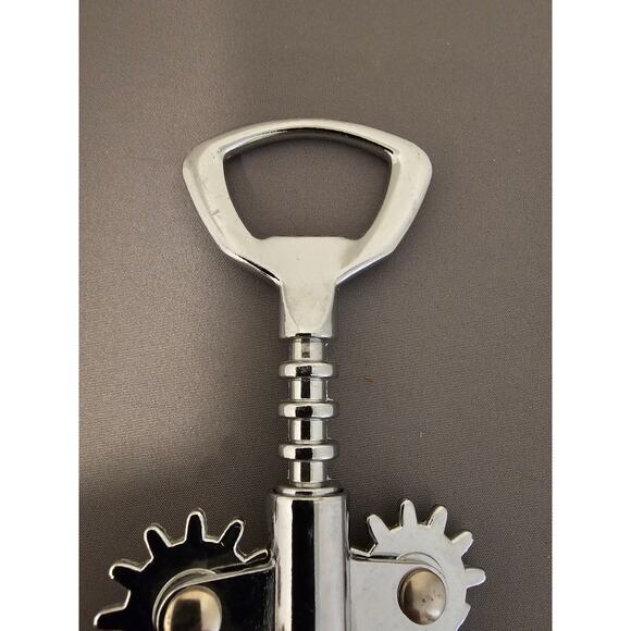 Silver Corkscrew Wine Bottle Opener w/Fins - Push Down - 6-1/4" - Used - Picture 5 of 8